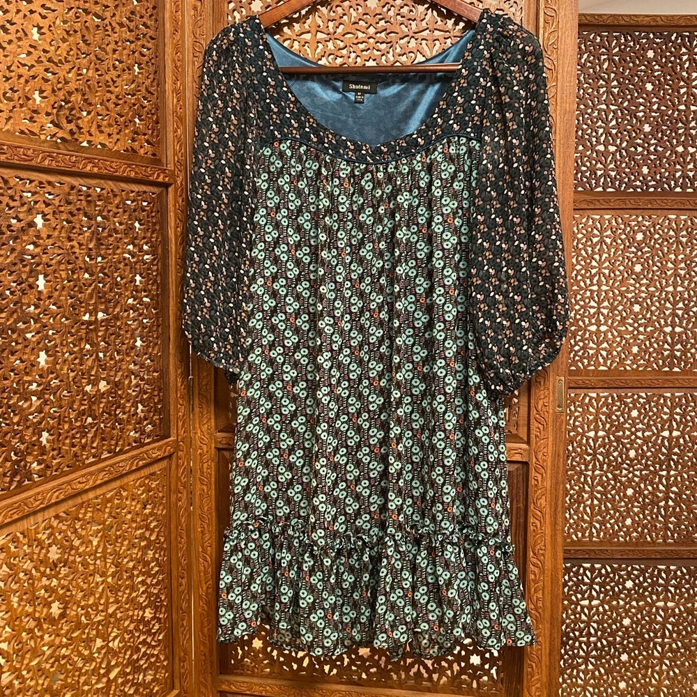 🚺 Shulami blue/green floral print dress